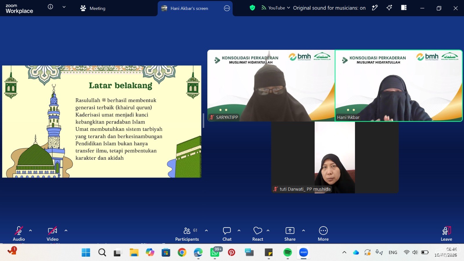 PP Muslimat Hidayatullah Selenggarakan Webinar Konsolidasi Perkaderan